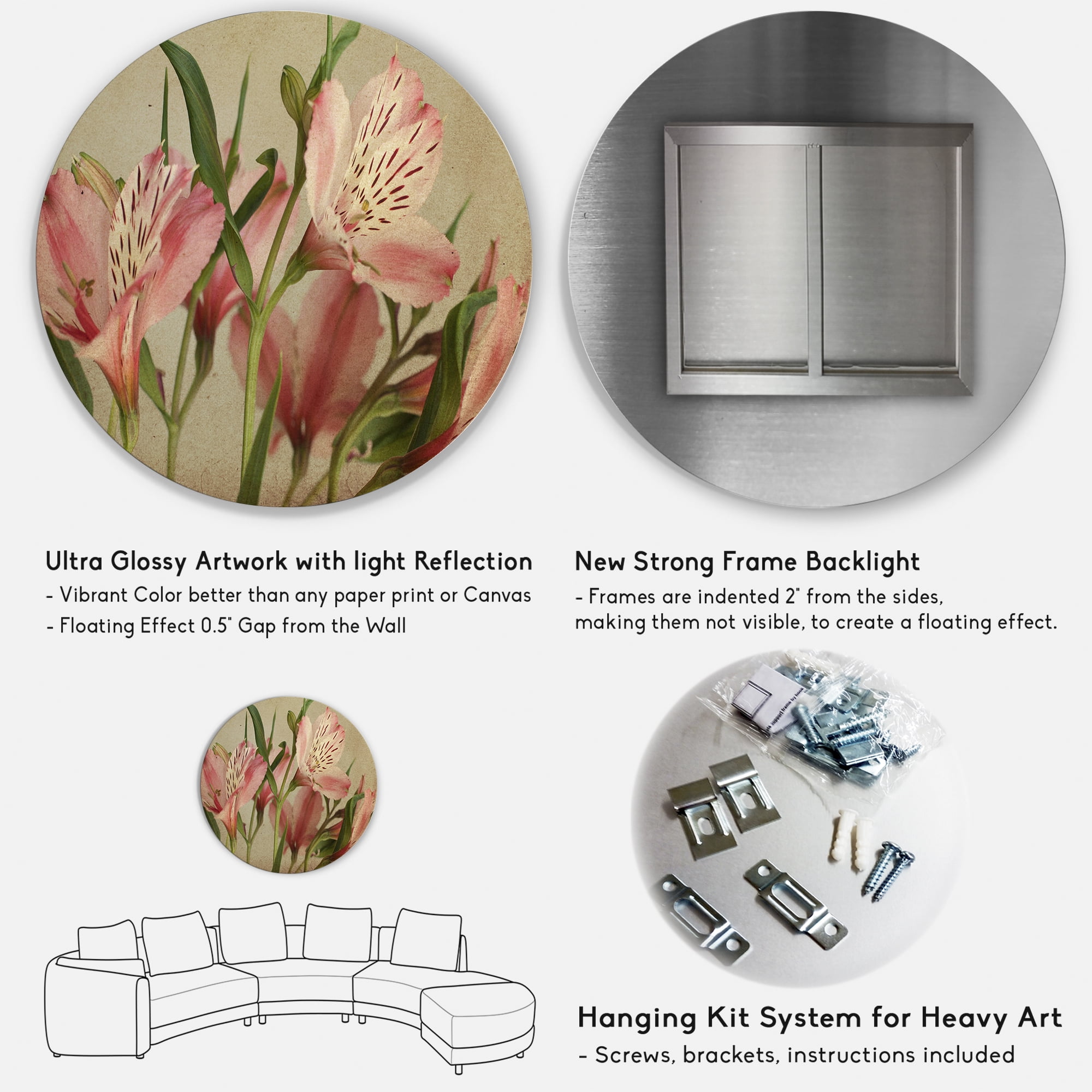 Designart 'Alstroemeria Flower Retro ' Traditional Circle Metal Wall Art 29x29 - Disc of 29