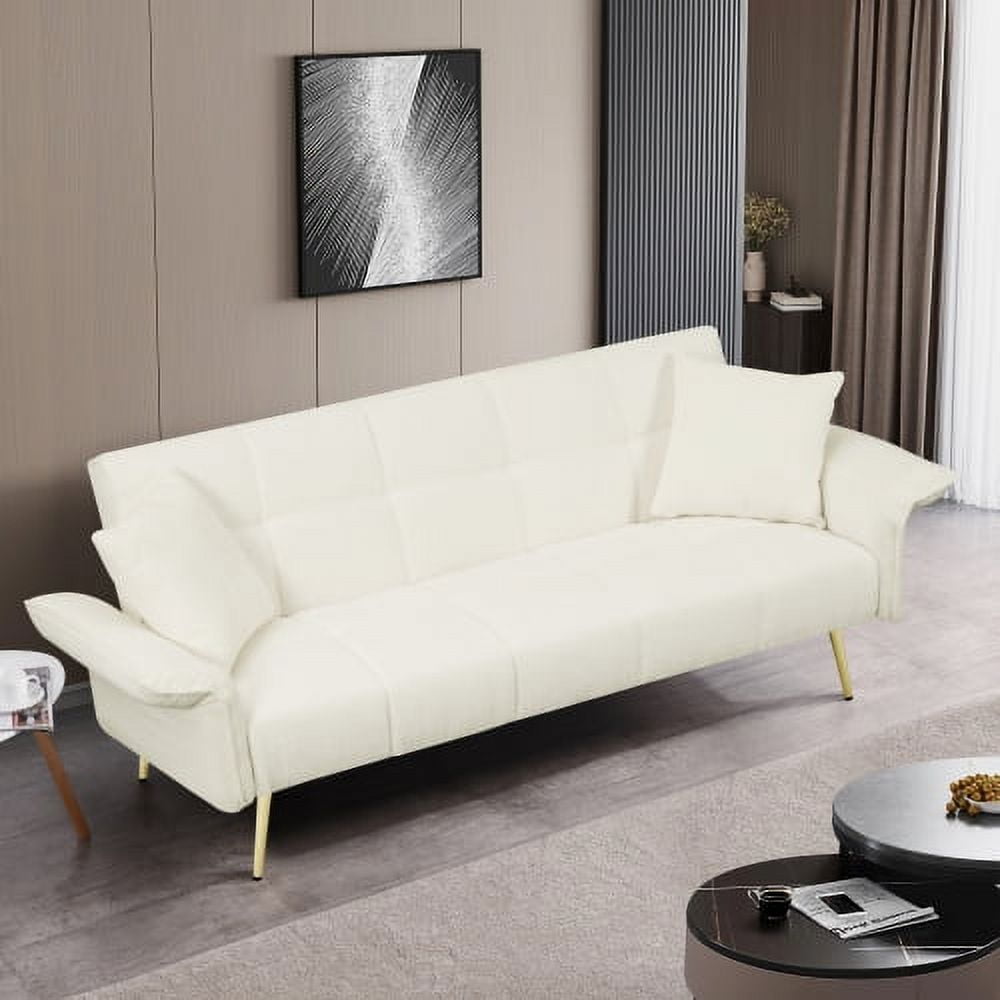 BSHTI 70.1 inch Futon Sofa Couch, Modern Convertible Double Sofa Bed with Folding Armrests for livingroom,Beige