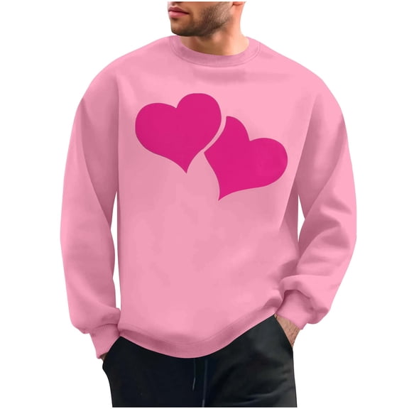 Wyobmus Men's Valentine'S Day Printed Sweatshirts Casual Long Sleeve Round Neck Base Hoodie A-Pink