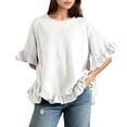 thumbnail image 1 of Blouse à Col à Volants pour Femmes - Chemise Boutonnée à Manches Courtes d'Été, Coupe Ample Décontractée Col Rond avec Détails Féminins (Blanc / m), 1 of 7