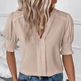 thumbnail image 5 of QHWAUAKFBN T Shirts For Women Trendy Graphic Summer New V Neck Style Bubble Sleeves Solid Color Tshirts Top, 5 of 5