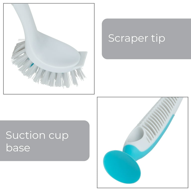 Scrub Brush with Suction Handle - 10.5 x 2 x 2.75 inches