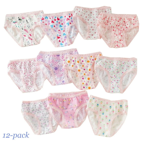 Emy Dola Girls' Cotton Brief Breathable Toddler Panties Kids Assorted Underwears 12 pieces