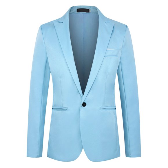 Fengqque Men's One Button Blazer Casual Solid Color Suit Jacket Slim Fit Lightweight Sport Coats Blazers Sky Blue 8(L)