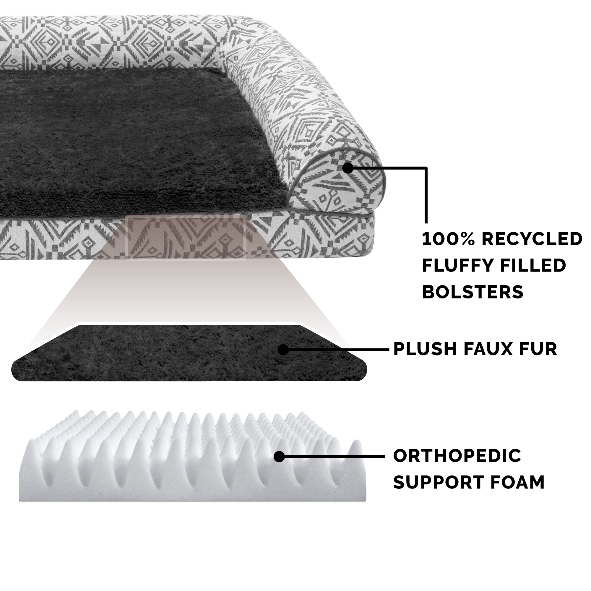 FurHaven Southwest Kilim Orthopedic Sofa Pet Bed for Dogs & Cats - Boulder Gray, Jumbo