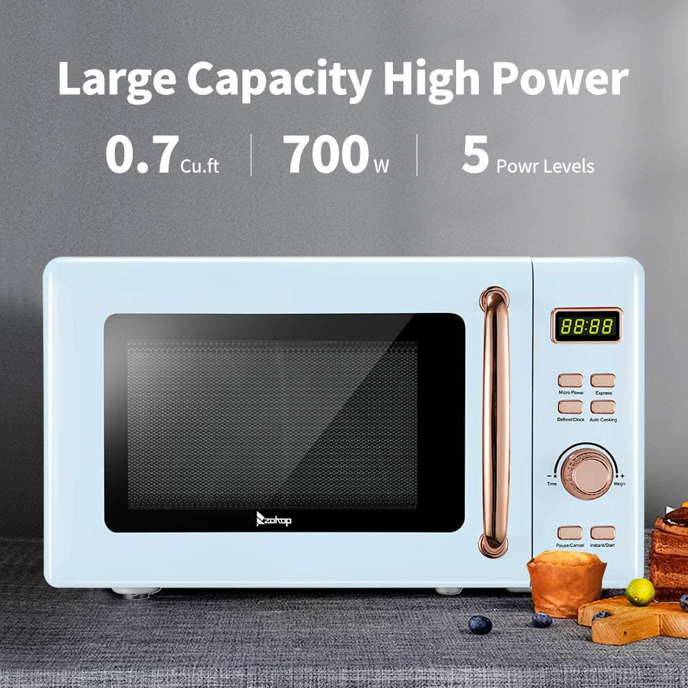  SMETA Small Compact Microwave Oven Countertop 0.7 Cu.Ft/700W  for Dorm, 10 Power Levels, Child Safety Lock, Black