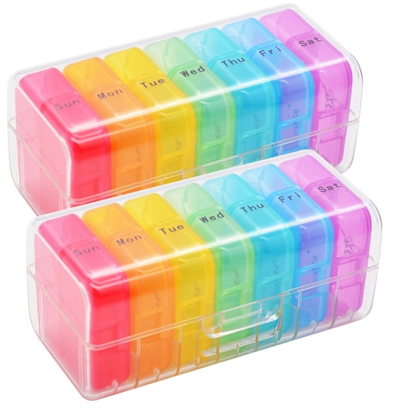 Weekly 7 Day Pill Organizer 2 Times A Day Portable Travel Medicine Organizer Moisture-Proof Pill Cases AM PM Pill Box Design for Vitamins Fish Oil Compartments Supplements (2 Pack)