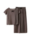 thumbnail image 6 of Amidoa Girls 2 Piece Outfits Summer Clothes Solid Color Cute Short Sleeve T-Shirt and Shorts Casual Kids Clothing Sets,Brown Size 3T, 6 of 9