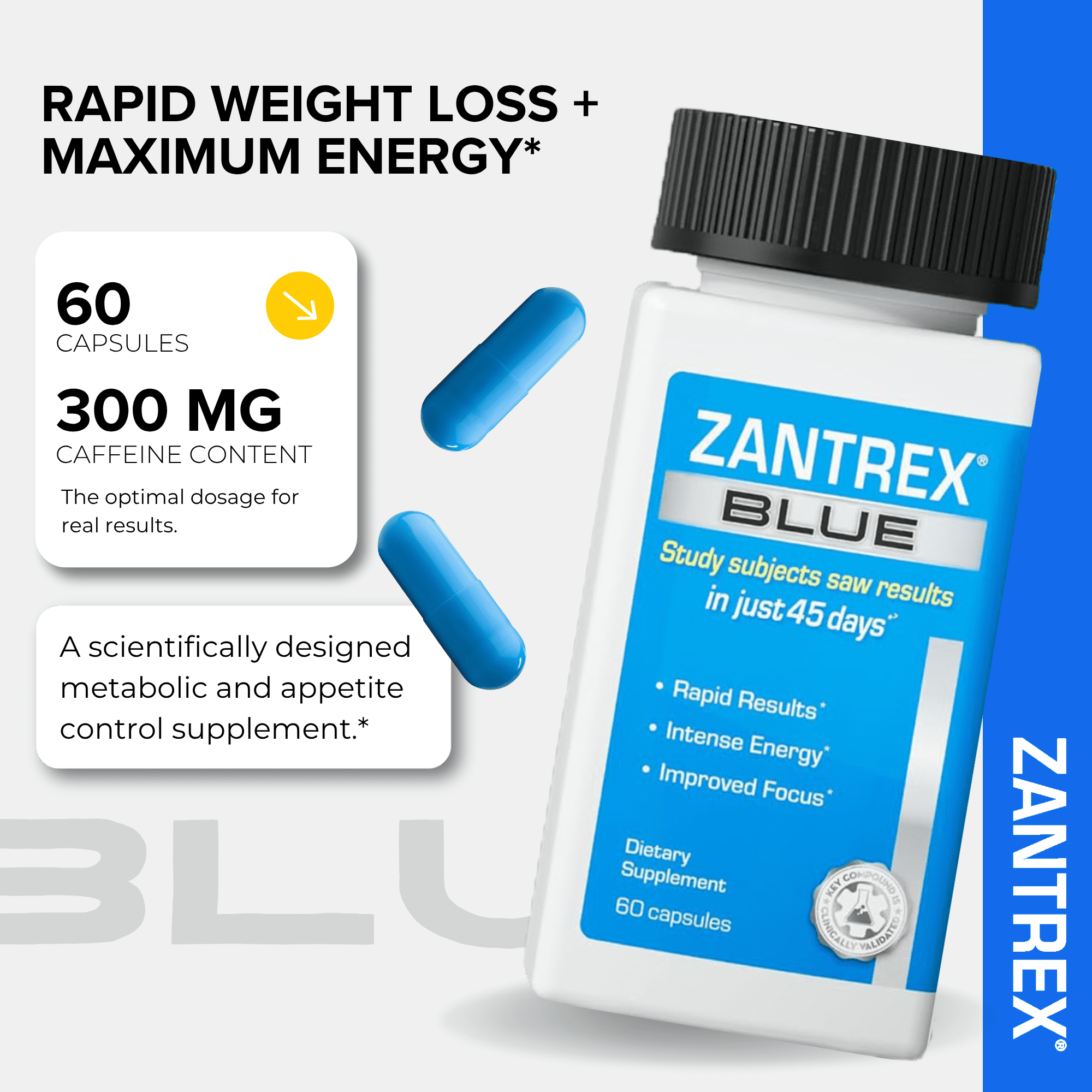 Zantrex Blue Energy and Weight Management Supplement for Appetite Control, Increased Calorie Burn | 60 Capsules