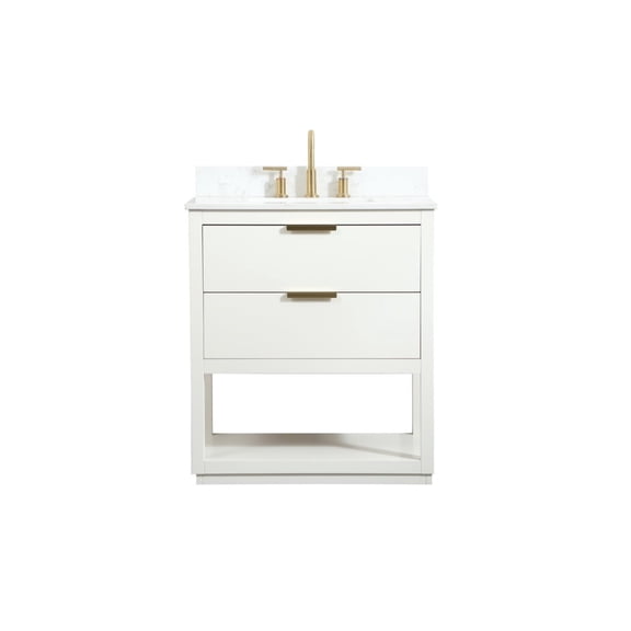 30 inch single bathroom vanity in white with backsplash