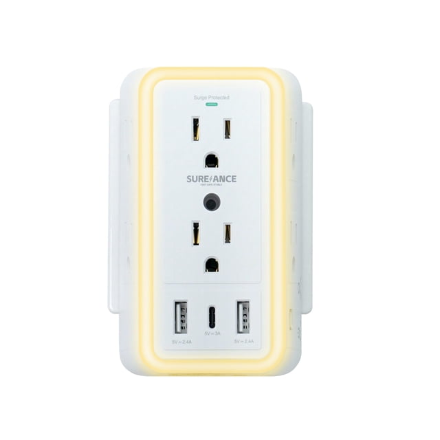 Power Strip SUREANCE de 6 salidas con luz nocturna y 3 puertos USB 1050J