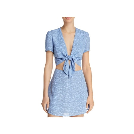 - Olivaceous Womens Tie-Front Polka Dot Crop Top