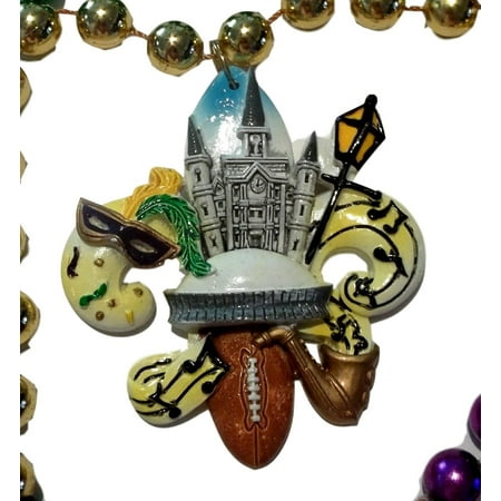 New Orleans Scenes Football, Cathedral, Dome, Mask, Kingcake, Mardi Gras Beads Party Favor