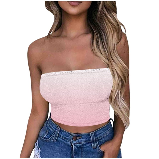 Tube Top for Women, Sleeveless Strapless Solid Color Polyester Top with Elastic Band, Regular Length, Black L