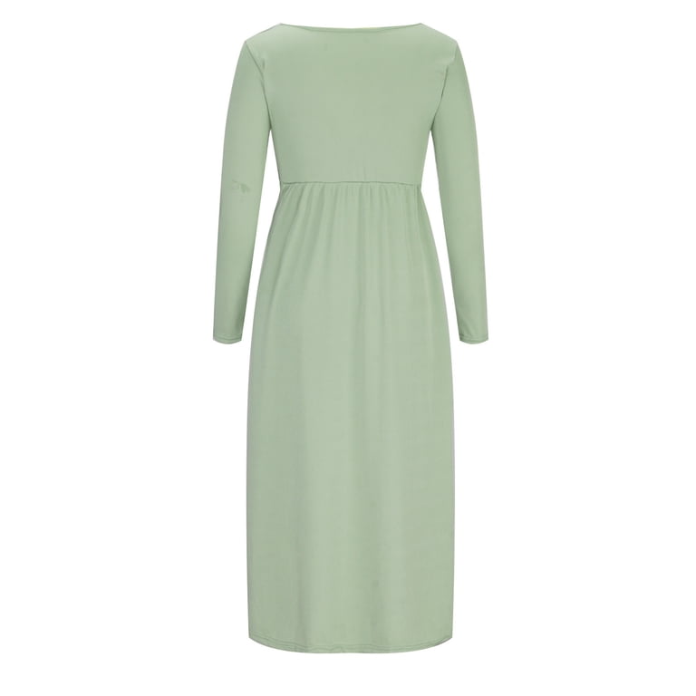 Midi Dresses for Womens Casual Loose Cross Strap V Neck Jean Dress High  Split Tie Wrap Ruffle Layered Fall Waffle Knit Button Hem Dress Green S -  Walmart.com