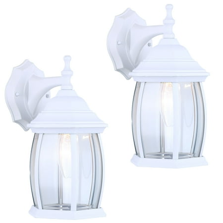 2 Pack Of Exterior Outdoor Light Fixture Wall Lantern Sconce Clear 2 Pack Of Exterior Outdoor Light Fixture Wall Lantern Sconce Clear Curved Beveled Glass White Finish Com
