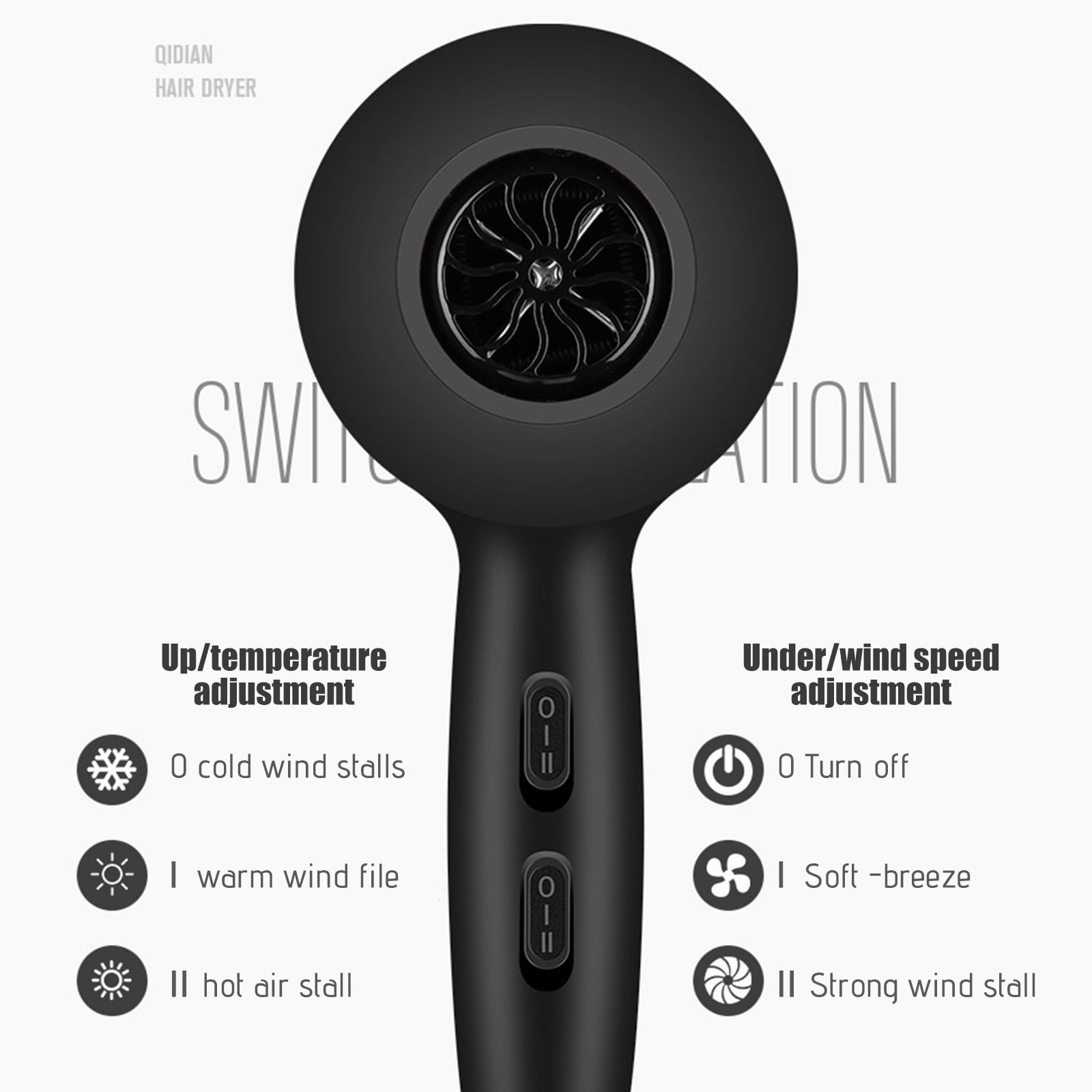 Portable High-Power Hair Dryer with Diffuser & Comb – Low Radiation, Fast Drying, 3-Speed Heat Control, Overheat Protection, Ideal for Travel, Curly or Straight Styling