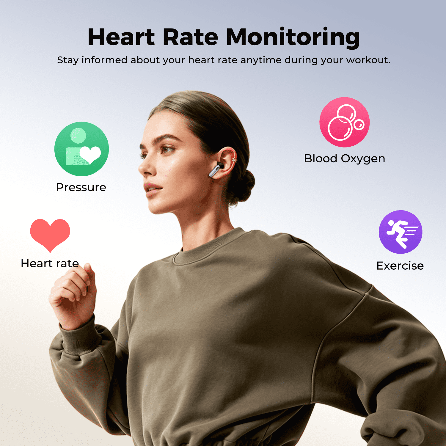 HTC Wireless Earbuds,Bluetooth 6.0 Ear Buds, AI Translator Earbud with Heart Rate Smart Screen ENC Noise Cancelling Mic Clear Sports Earbud IP6 Waterproof Headphones for Workout sports