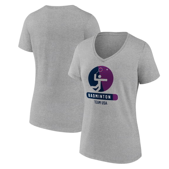Women's Heather Gray USA Badminton Radiating Victory V-Neck T-Shirt
