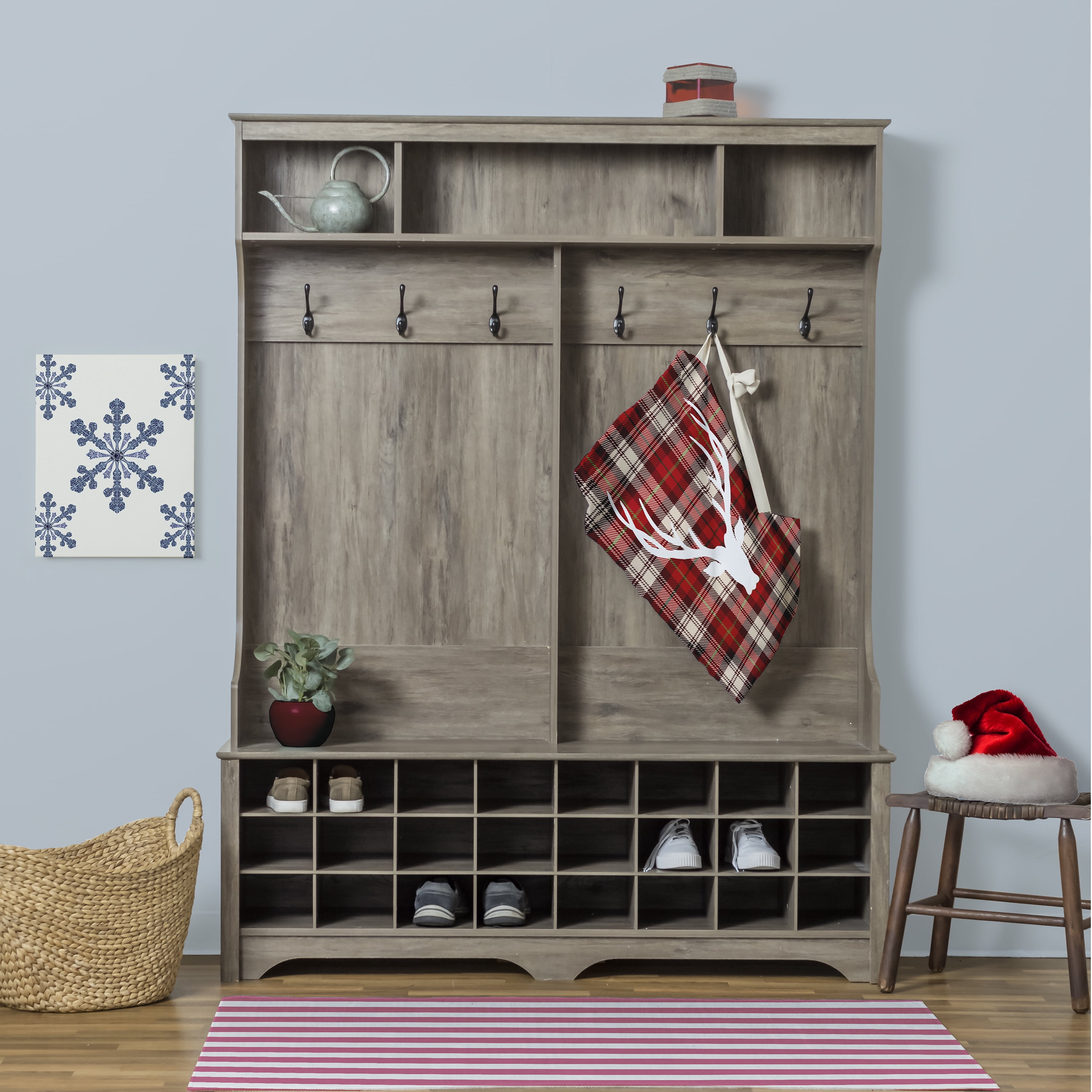 Simply Daisy Cool Dude Holiday Reindeer on Plaid 28 x 36 in Red Laundry Bag