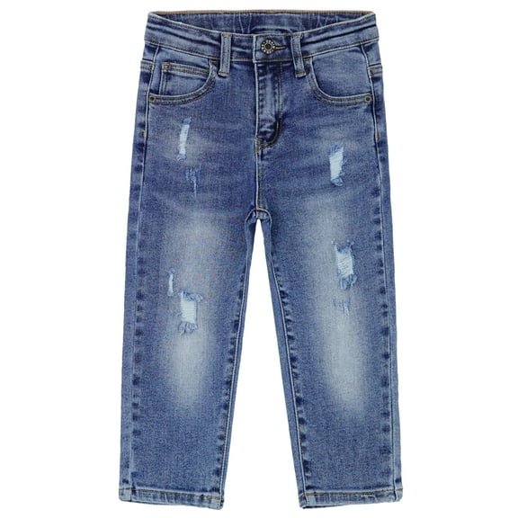 KIDSCOOL SPACE Baby Little Boys Jeans,Elastic Band Inside Straight Fit Ripped Denim Pants,Light Blue,3-4 Years