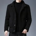 thumbnail image 6 of Men Jacket Lapel Long Sleeve Single Breasted Coat with Pockets Solid Color Reversible Design Polar Fleece Faux Leather Outwear, 6 of 8