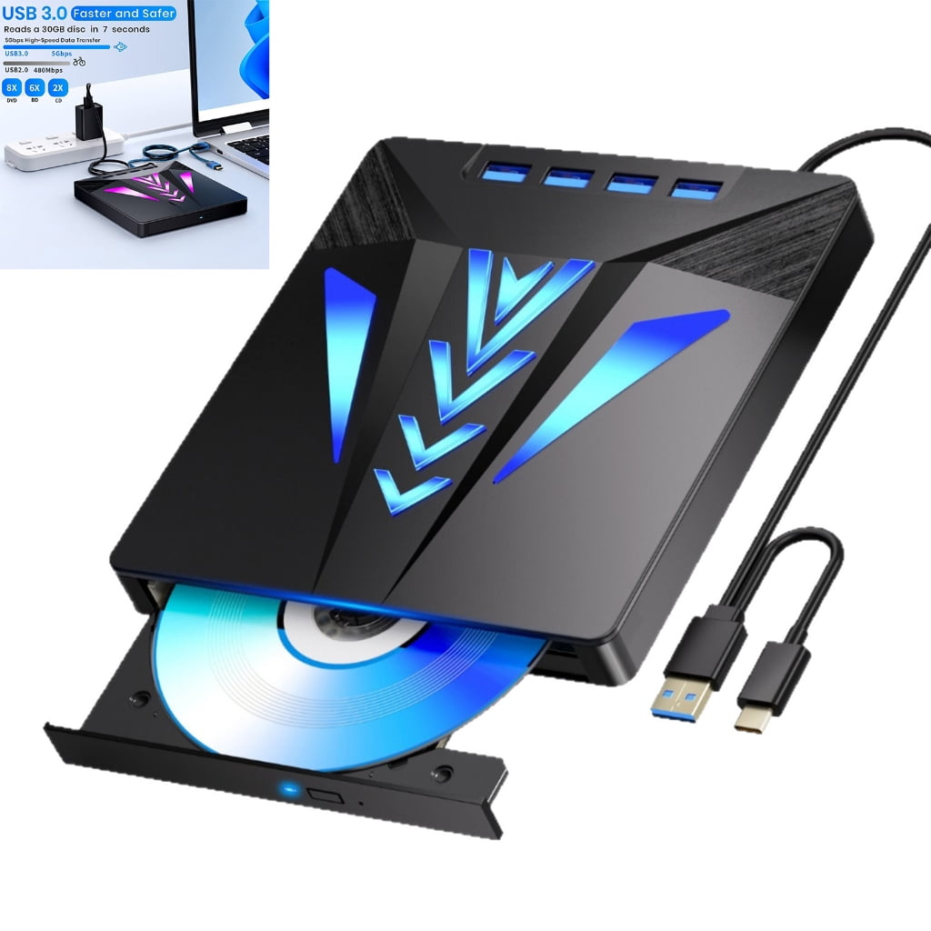 6-in-1 Multi-Port External Disc Drive with Memory Card Slot & High-Speed Data Transfer for Computers