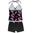 thumbnail image 4 of iiniim Kids Girls 3pcs Swimsuits Halter Neck Beach Swimming Tankini Swimwear Monokini 8-16 Black 10, 4 of 7