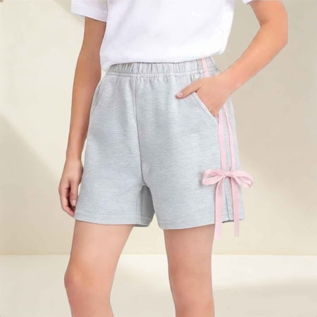 Fnooota Girls Cotton Shorts Outdoor Casual Running Elastic Waist Summer Shorts Gray Size 6