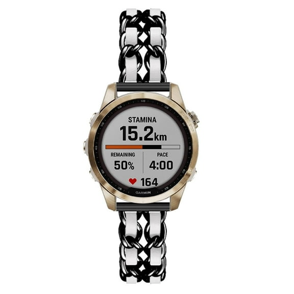 Leather Metal Band Compatible With Garmin Fenix 6S Pro / Fenix 6S Sapphire/ Fenix 6S Solar Band, Stainless Steel Metal Cowboy Chain Style Replacement for Band Garmin Fenix 6S