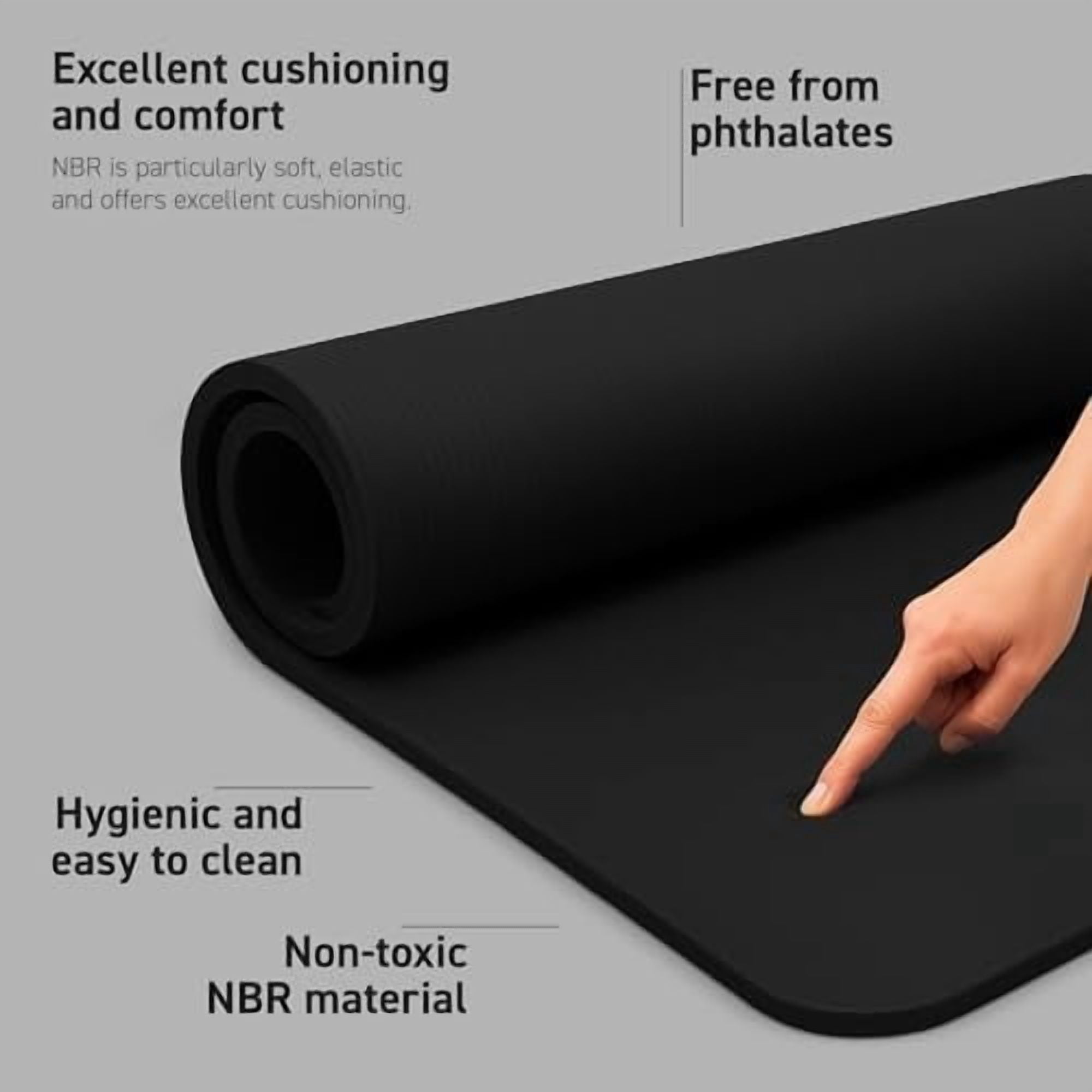 Yoga Mat Premium Non Slip Thick – Extra Comfortable Exercise Mat for Home Workouts, Pilates, Stretching & Gym – Cushioned NBR Foam, Gym Mat with Strap, for Women & Men Black,74.5 x 32 x 0.6 in