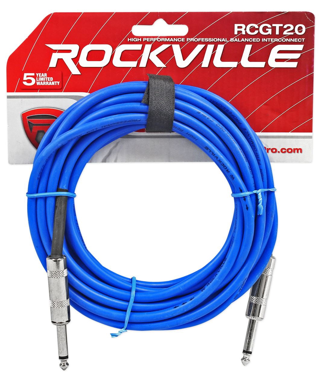 4 Rockville 20'  1/4" TS to 1/4'' TS Guitar/Instrument Cable (2 Red and 2 Blue)