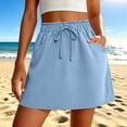 thumbnail image 2 of Miluxas Women's Athletic Mini Skirt Elastic Waist Drawstring Casual A Line Short Skirt with Pockets Lightweight Golf Tennis Skirt for Summer Wear Light Blue, 2 of 7