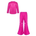 thumbnail image 2 of YONGHS Girls Shiny Dots Dance Crop Top Shirts with Bell Bottoms Pants Set Competition Party Costume Hot Pink 11-12, 2 of 7