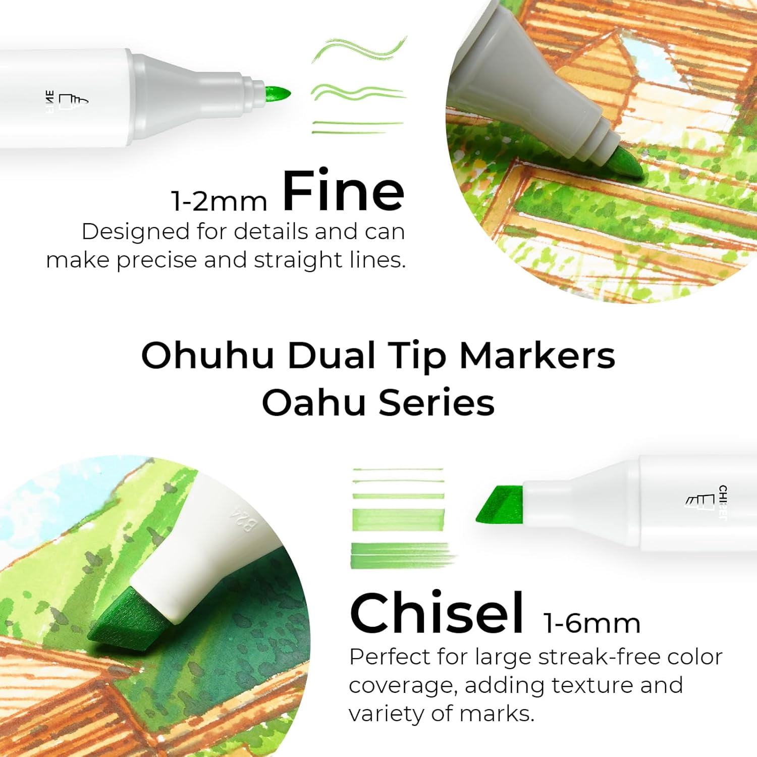 Alcohol Markers Double Tipped Art Marker Set for Artists Adults Coloring Sketch Illustration - Chisel & Fine - 100 Colors - Oahu of  Markers - Refillable - AP Certificated