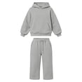 thumbnail image 4 of CAIVO Kids Outfit Sets Solid Color Oversized Long Sleeve Pullover Hoodie With Pocket And Drawstring Wide Leg Sweatpants, Soft Plain Casual 2 Piece Tracksuit For Girls Clothing Set, 4 of 5