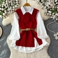 thumbnail image 1 of Conjunto de dos piezas de camisa de punto para mujer, blusa pequeña fragante con chaleco, Otoño e Invierno, 1 of 5