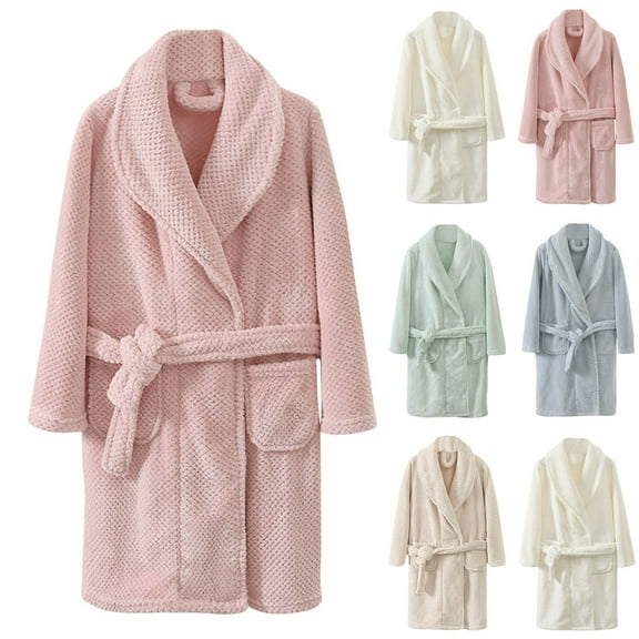 AINIYS Thickened Flannel Bathrobe Soft Velvet Pajamas Stylish Robes for Home Travel Sleepwear Casual Outs for Ages 4-15 Beige 7 Years