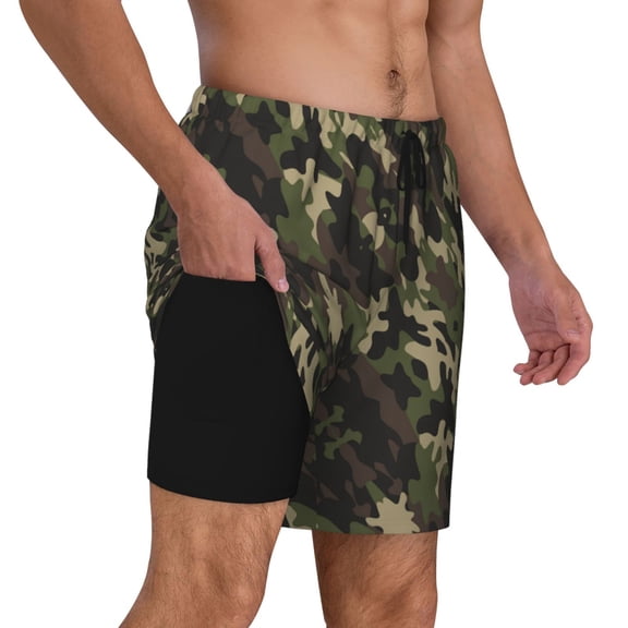 Men's 2 in 1 Swim Trunks with Compression Liner Camouflage Quick Dry Beach Shorts