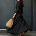 thumbnail image 4 of Women's Collared Button Front Shirt Maxi Dress, Long Sleeve Waist Tie Belted Dress, Casual Commuter Vacation Flowy Long Dress for Summer Outfits Black L(L), 4 of 8