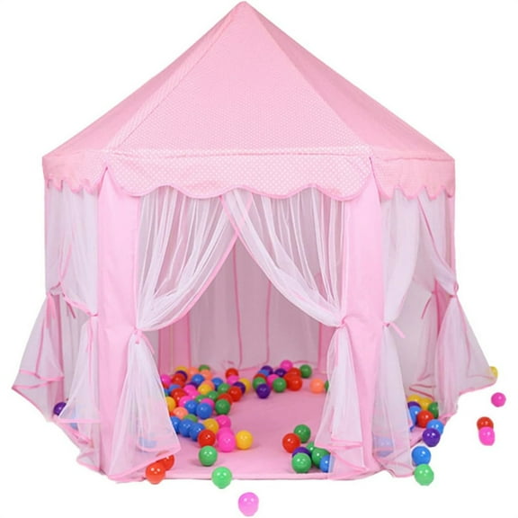 Princess Castle Tent,Girls Play House Tent,Pink Cute Cartoon Kids Tent,Breathable Mesh and Foldable Bracket Design,Kids Game Tent,for Home Outdoor Playhouse 55'' x 53''