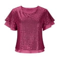 thumbnail image 6 of purcolt Womens Sequin Crop Tops Crew Neck Ruffled Short Sleeve Shirts Party Club Concert Outfits, 6 of 8
