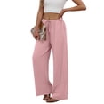 thumbnail image 7 of HKYNLAG Women Linen Pants Summer Casual Loose Wide Leg Palazzo Pants Drawstring High Waist Flowy Beach Trousers with Pockets Pink M, 7 of 7