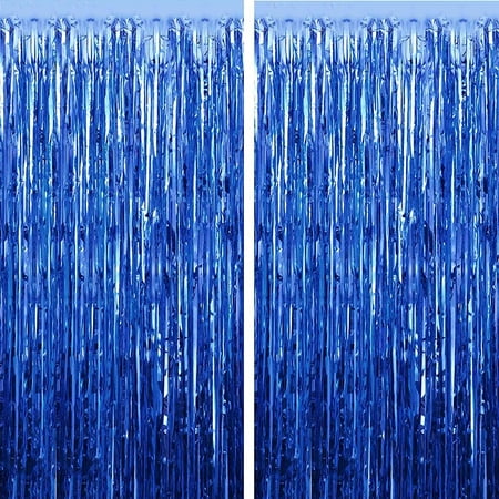 Image of Chainplus Blue Foil Fringe Curtain 2 Packs 3FT x 8FT Metallic Tinsel Door Curtains Photo Booth Backdrop for Wedding Birthday Baby Shower Christmas Graduation Celebration Hawaiian Party Decorations