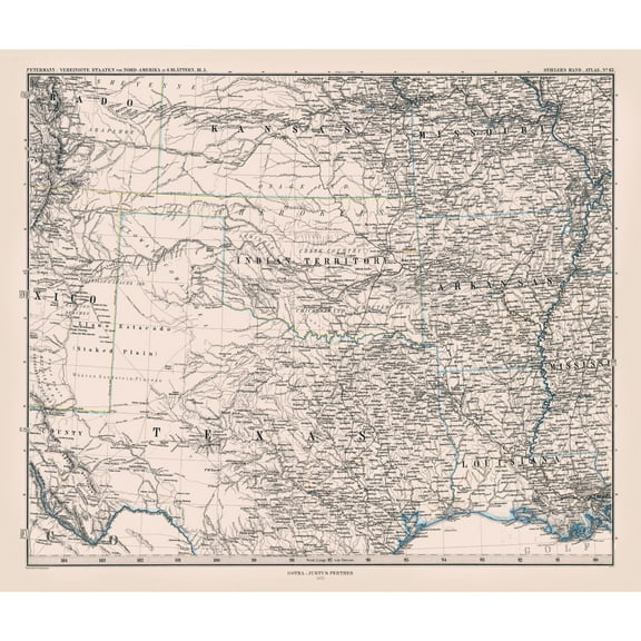 Historic State Map - North Texas - Perthes 1872 - 27.17 x 23 - Vintage Wall Art
