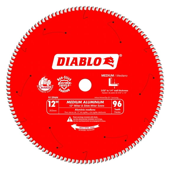 Freud D1296N Diablo 12" 96 Tooth TCG Non-Ferrous Miter Saw Blade 1" Arbor