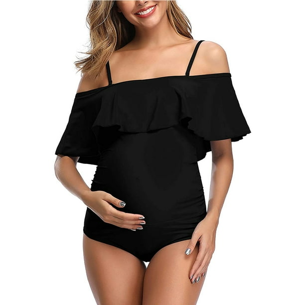 Women Off-Shoulder Maternity Swimsuits Flounce Floral One Piece Bathing  Suits 