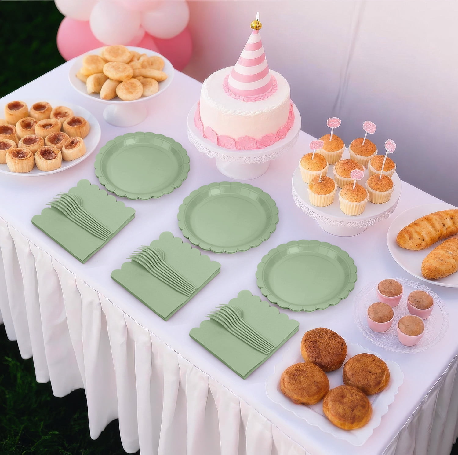 Inadays 175Pcs Disposable Party Supplies Includes Green Paper Plates Cup Napkins Forks Spoons Knives, Dinnerware Set for Garden Party Birthday BBQ Baby Shower Wedding, Serve 25 Guests