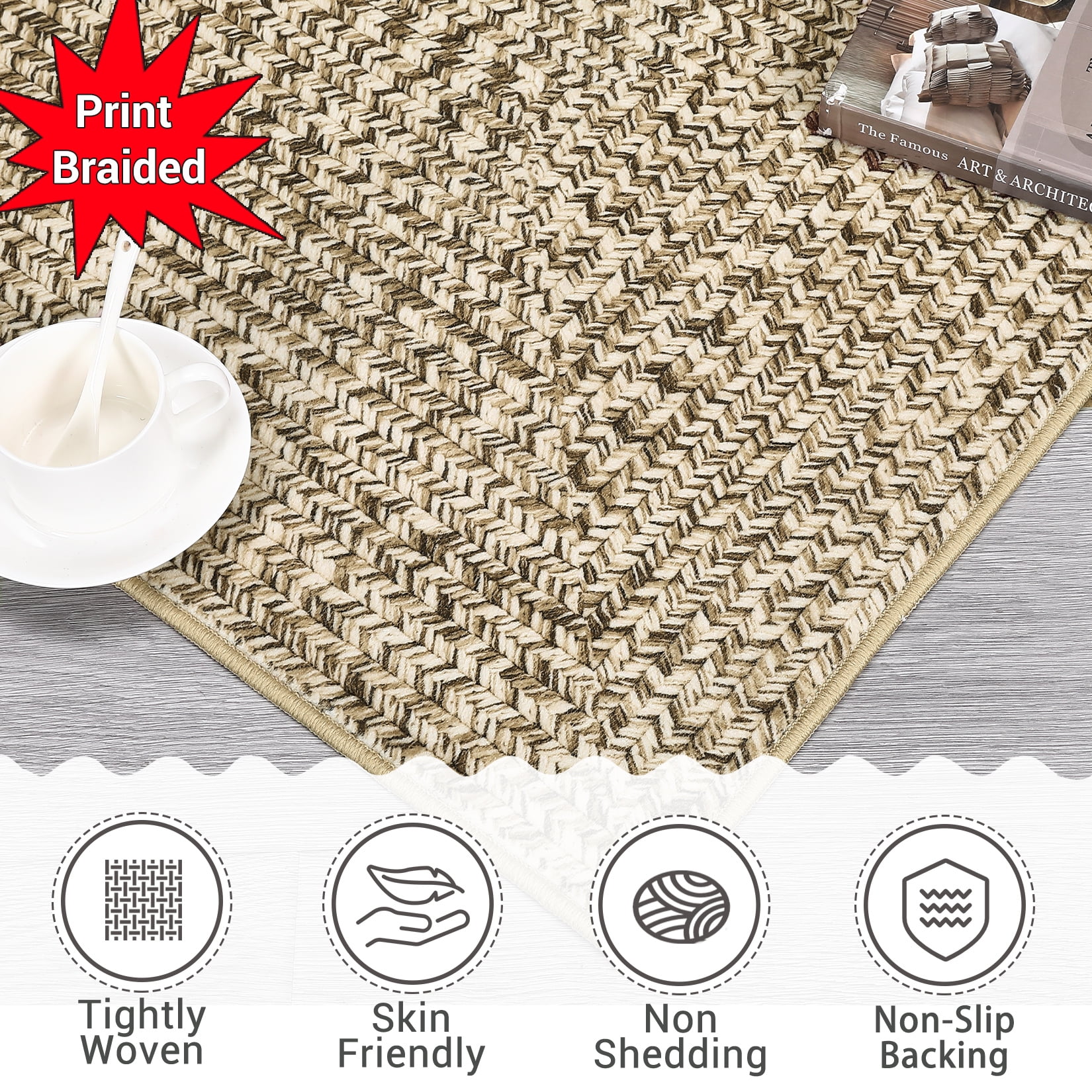 COZONY 2*8ft Washable Runner Rug w/ TPR Backing, Soft Low-Pile Carpet for Kitchen & Bathroom,Beige