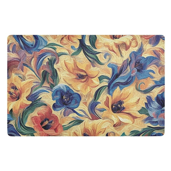 Orange and Blue Flowers Floor Door Mat Outdoor Indoor for Home Entrance Welcome Mats 32"x20"